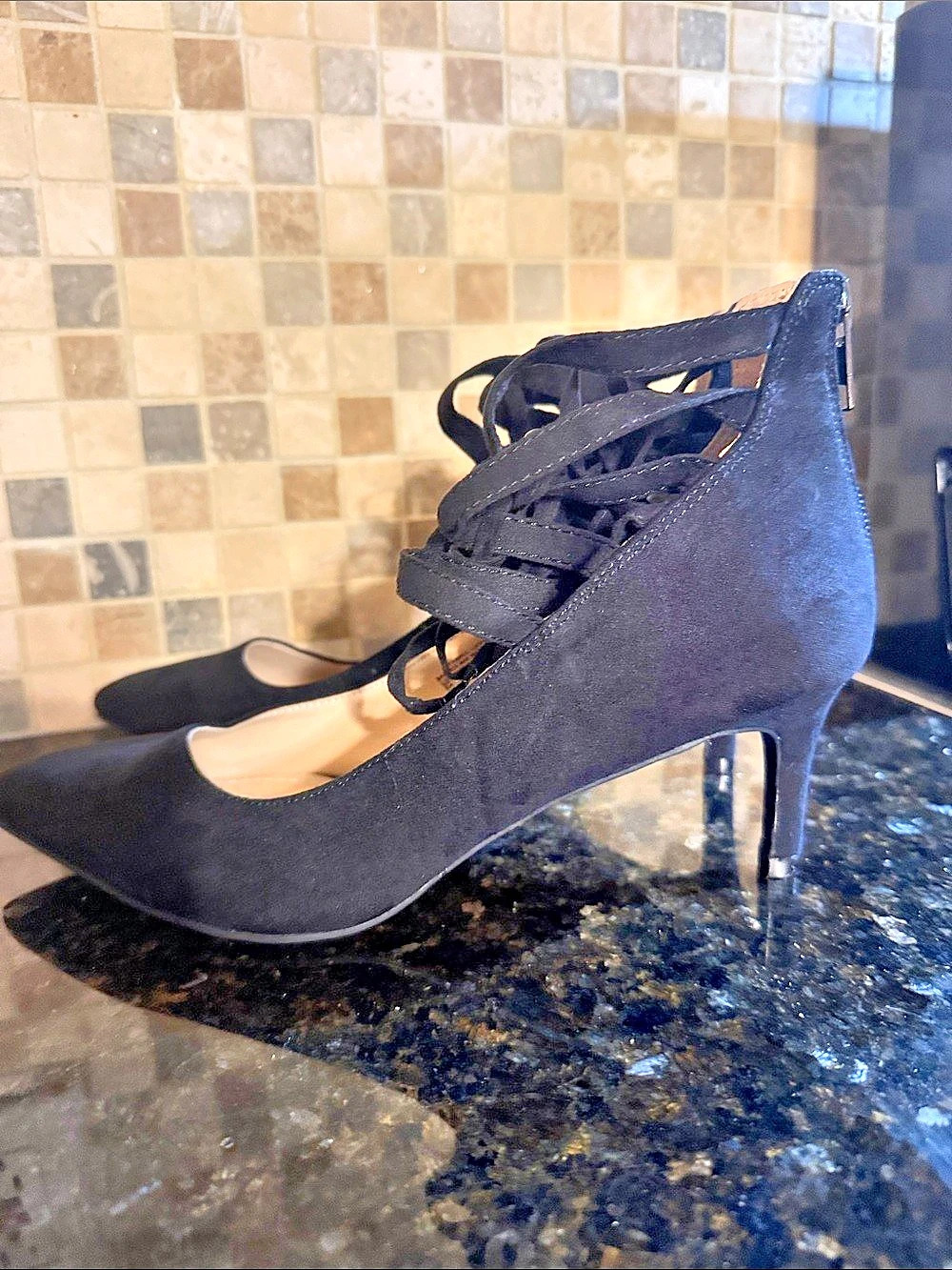 Lace-Up Heels in Black